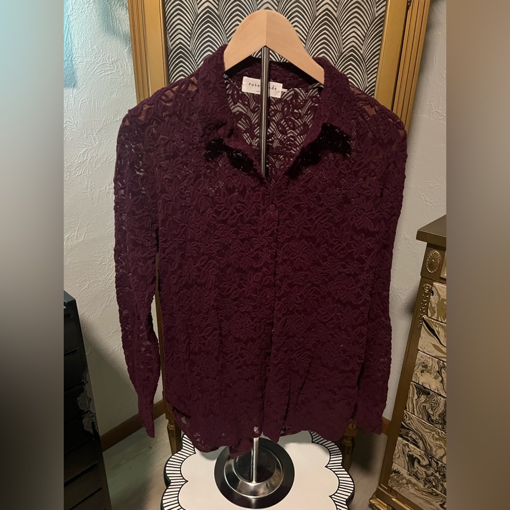 Elegant Purple Lace Button-Down Shirt